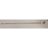C19th bamboo walking cane with naturalistic looking carved handle, 102 cm
