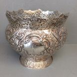 Large silver rose bowl with embossed decoration