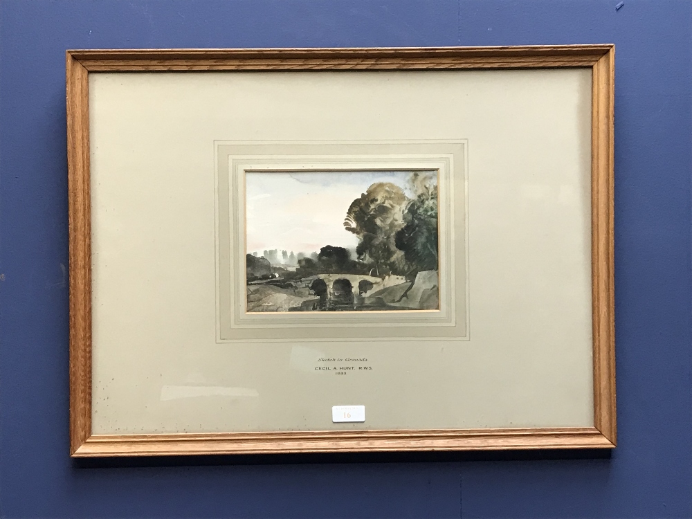 CECIL A HUNT Watercolour 'Sketch in Granada' signed lower left, titled on mount provenanced to Rev