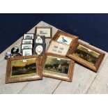 Set of 3 sporting prints in maple frames 'The Shooting Party', The Luncheon' & 'Trout Fishing' & qty