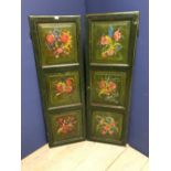 Pair of panelled cupboard doors (48 x 148)painted in green & decorated with flowers