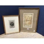 After F ZUCCHERI Sanguine engraving of 'Figures & Cattle' 25 x 15 cm framed & glazed & a black &