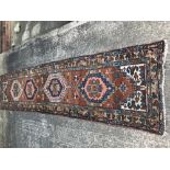 Narrrow Persian Heriz runner circa 1890 3.4 x 0.83 m