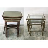 Nest of 3 brass & glass side tables, nest of 3 reproduction leather topped tables