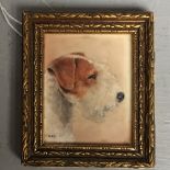'Rix' study of a wire haired fox terrier, miniature oil on ivorine inscribed 7 x 5.5 cm