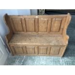Small old pine settle with storage under the seat 118 x 90 cm