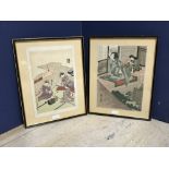 Oriental school 2 signed Japanese wood block of 'Geisha Girls' by Katsushoko Hokusai, the other by