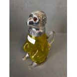 Yellow glass & white metal monkey claret jug