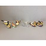 4 Royal Worcester birds, 2 ornamental duck containers, Villery & Boch glass seal