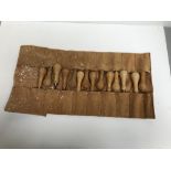 14 Swedish scroll guages, used as seen in leather roll