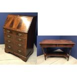 Ladies small reproduction mahogany bureau 102 h x 67 w cm & Mahogany side table