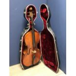 Cello labelled Brugere with Hiscox case