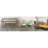 4 Bamboo chairs & a bamboo sun lounger with cushions & matching glass topped table & 4 metal