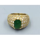 Yellow gold emerald & pave set diamond ring approx 2 cts size I