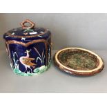 Large Majolica Minton cheese dish with cover 26 cm dia 31 cm h