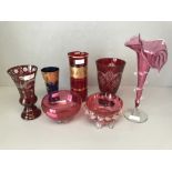 3 pieces of Cranberry ware & 2 pieces of Bohemian glass etc