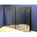 Pair of rectangular Art Deco Mirrors with layered mirrors surrounding a central panel 80 x 120 cm