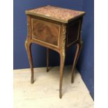 French side table with cupboard, fruit wood with ormolu mounts with marble top 41 x 32 cm