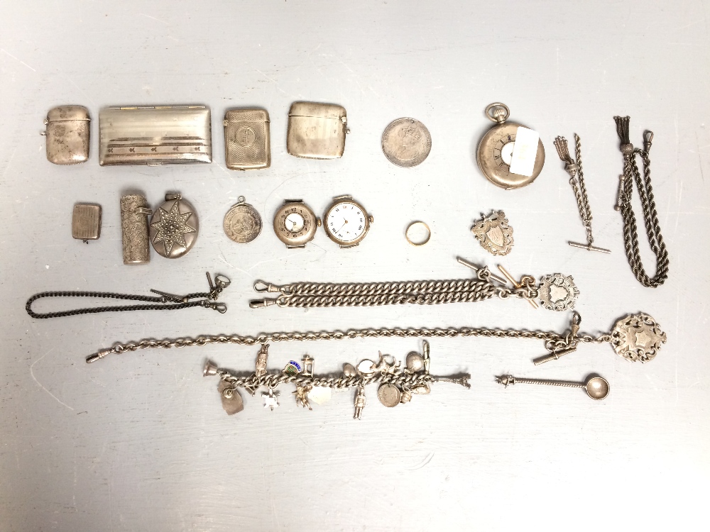 Assortment of silver 7 other metal ware, The Dorset Regiment half hunter pocket watch, various watch