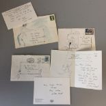 JOHN WARD 3 envelopes & contents posted to the Foss Gallery with pen & ink drawing & enclosures