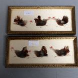 Pair of late C19th french feather cock fighting picture