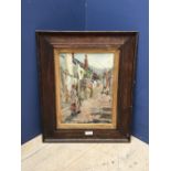 C20th Oil on board 'Street Scene' 35 x 25 cm framed