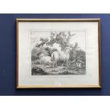 After G Morland black & white soft ground engraving by Vilares 'Two Sheep' 25 x 30 cm framed &