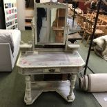 Small dressing table with mirror above, decorated with flowers on a dusted white ground 91 cm w