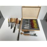 Box of bevel edged chisels 'Marples' with 14 various chisels of various makers