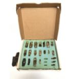 Box of 19 thumb planes 17 mm length to 50 mm various makes (ESE Herdine) with 2 spare blades