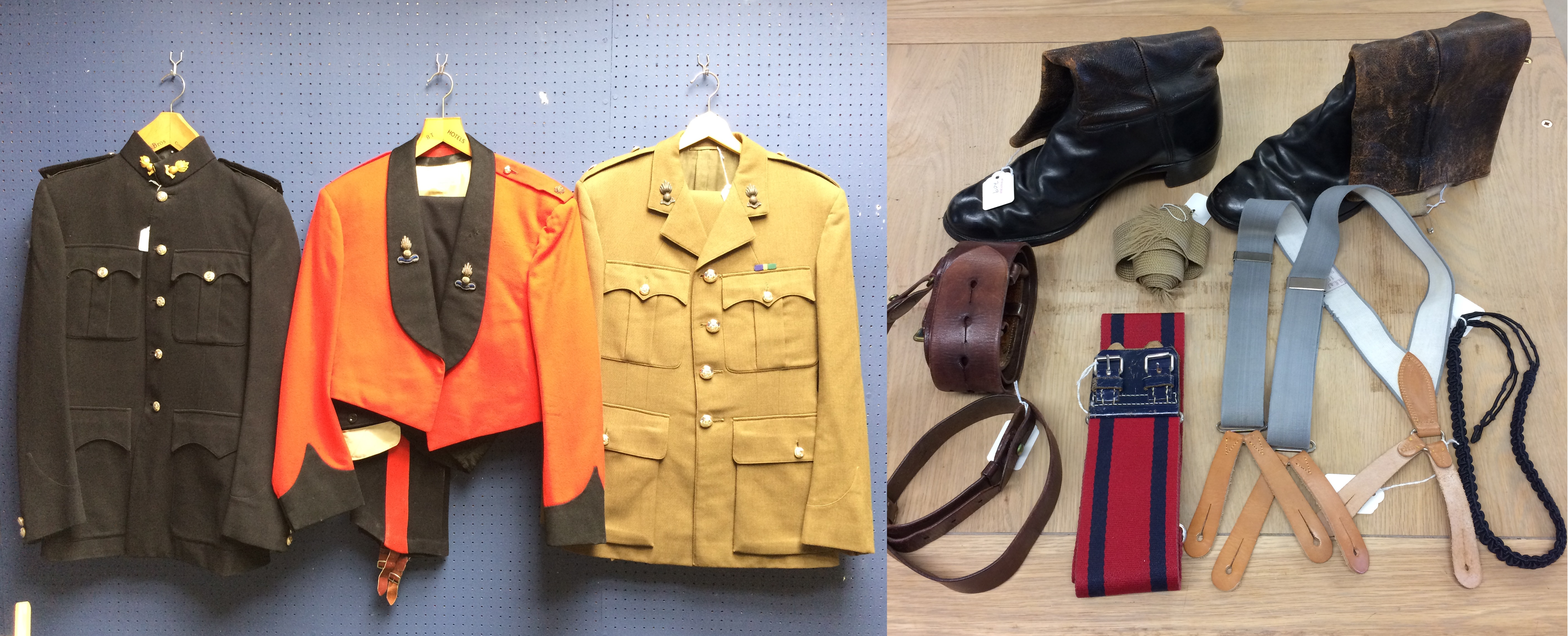 Royal Engineers, 3 piece mess uniform, black jacket & full uniform with buttons and badges,boots