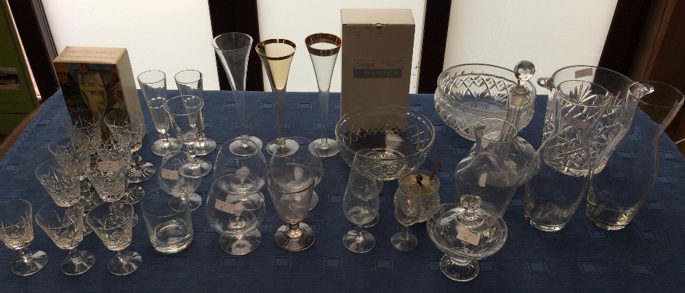 Qty of cut glass including decanter, ice bucket & 6 Edinburgh crystal wine glasses