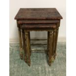 Nest of 3 oblong occasional tables with tooled leather tops