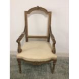 French parcel gilt elbow chair (back missing)
