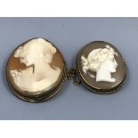 2 Cameo brooches in unmarked yellow metal