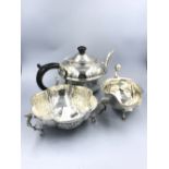 Hallmarked silver teapot Birmingham 1931 markers mark ALD sauceboat Sheffield 1905 & sugar bowl