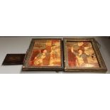 Jerusalem pressed flower book with olive wood cover dated 1910, 2 pairs of interesting prints with