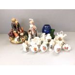 Collection of Goss china, 2 silver overlay Venetian glasses, 2 Capo di Monte figures, the tramp &