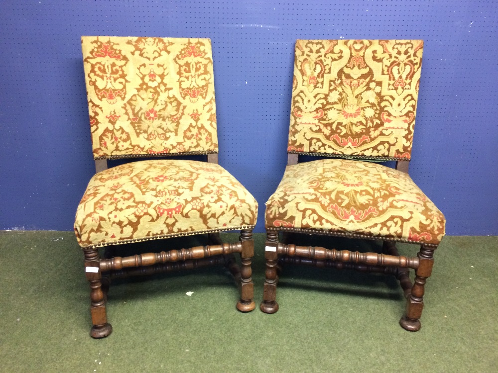 Pair of tapestry covered dining chairs