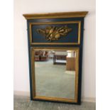 Large wall mirror with classic gilt motif on blue ground 171 x 103 cm