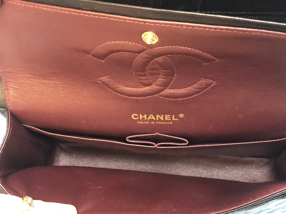 Chanel black quilted leather Classic bag, gold tone hardwear, burgundy leather interior, dust - Image 10 of 15