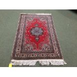 Handmade Kayseri rug (wool on cotton) with red motif on oatmeal ground 171 x 116 cm