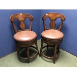 2 Retro heavy mahogany circular bar stools