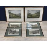4 AlkEn 1841 hunting prints framed & glazed, 2 V Balfour Brown framed & glazed stalking prints (