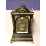 Black japanned ormolu cased bracket clock by Vassalli Scarbno 74 cm