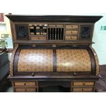 Very large good quality Continental roll top desk, with all over Moorish inlaid design, profusely