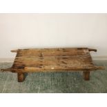 Old rustic pine pig bench with carrying handles 170 cm