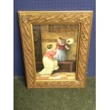 Gilt framed oil on panel classical scene with mother & child 39 x 28 cm