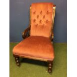 Victorian mahogany framed salon chair upholstered in pink fabric