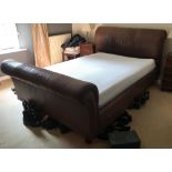 King size sleigh bed with a leather upholstered head & foot board Josephine by 'And So To Bed'